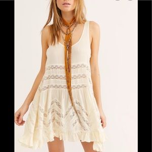 Free People Voile and Lace Trapeze Slip in Tea